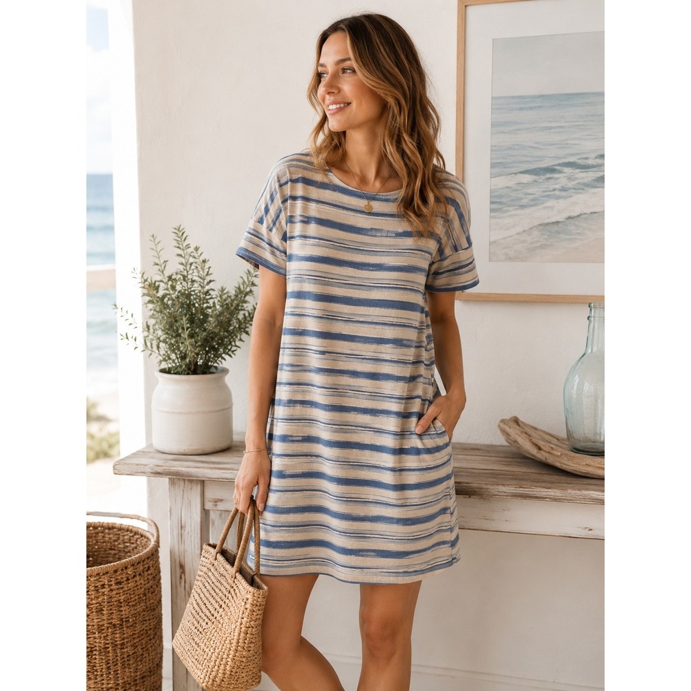 Coastal Grandma Beachy Minimalist Nautical Stripe Everly Striped Dress Lined